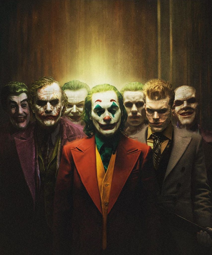 Várias versões do personagem Coringa juntas