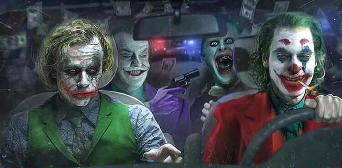 Várias versões do personagem Coringa juntas