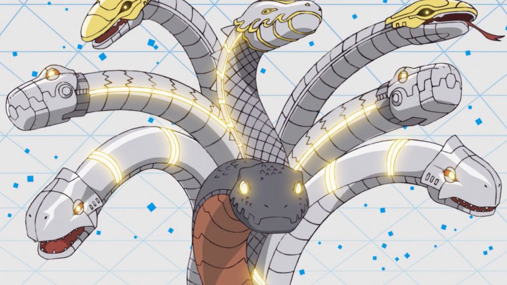 O terrível Orochimon, digimon com várias cabeças de cobra.