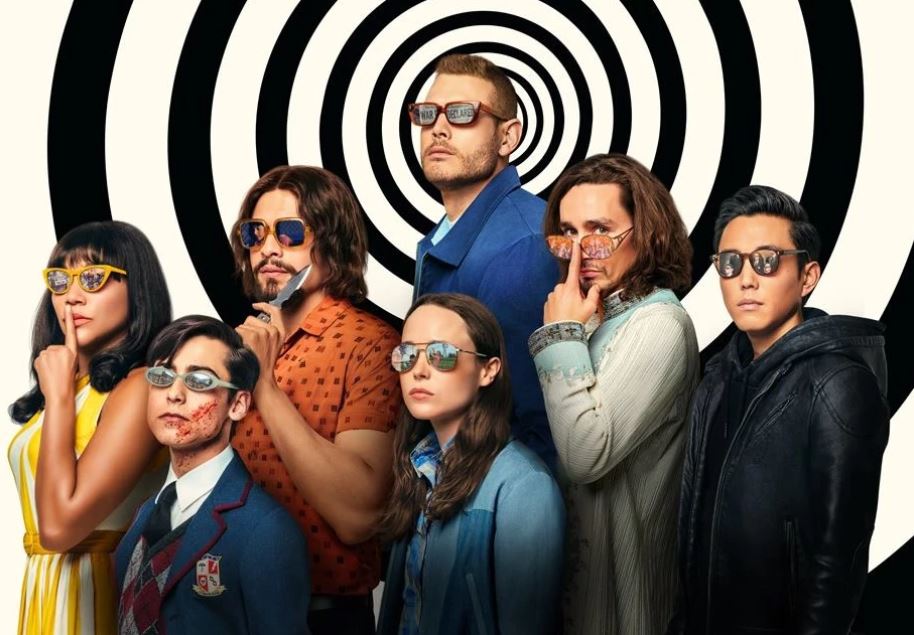 Elenco reunido em pôster de The Umbrella Academy.