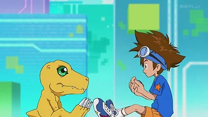 Taichi e Agumon em Digimon: Adventure