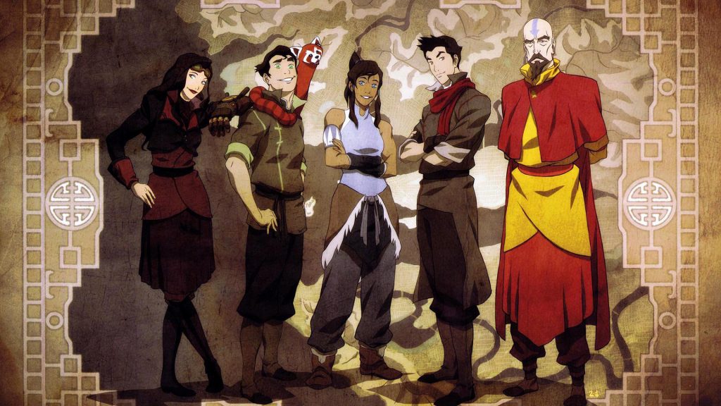 Asami, korra, Bolin, Mako e Tenzin