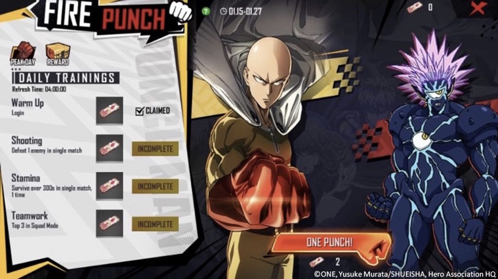 Free Fire e anime One-Punch Man