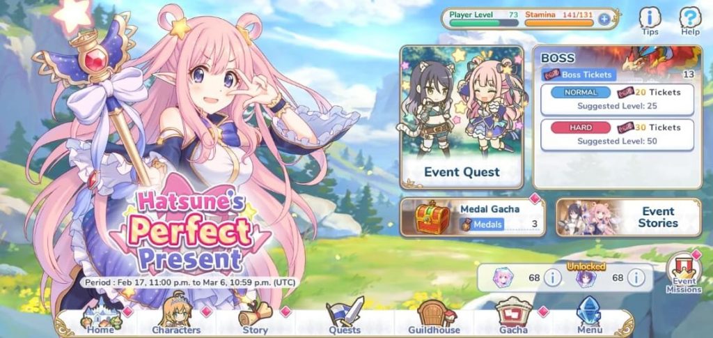 Imagem da tela principal do evento O presente perfeito de Hatsune de Princess Connect Otageek