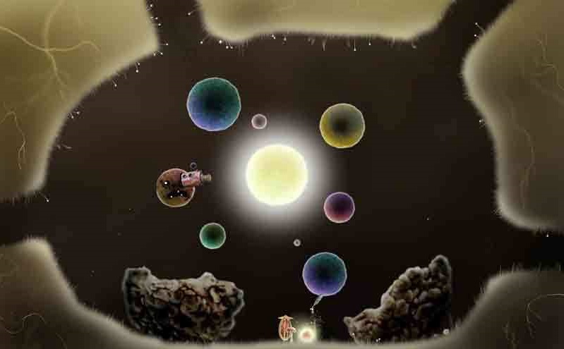 Imagem mostrando vários planetas e um Sol em algum jogo da Amanita.