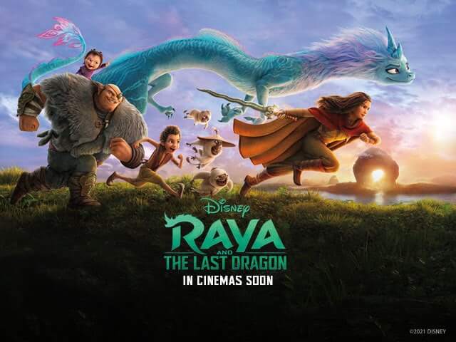 poster oficial de Raya e o Último dragão, com todos os personagens do grupo de Raya