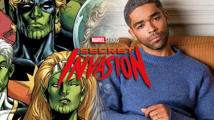 Montagem com o ator Kingsley Ben-Adir com personagens Skrull de Invasão Secreta. Otageek. Foto: Murphys Multiverse