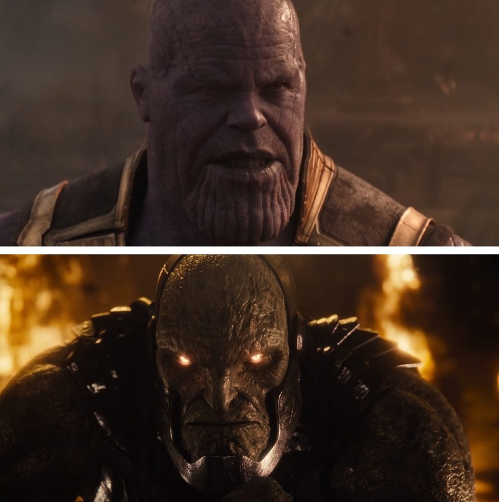 O rosto de Thanos e o rosto de Darkseid. O corte de Snyder apresenta o grande vilão da DC.