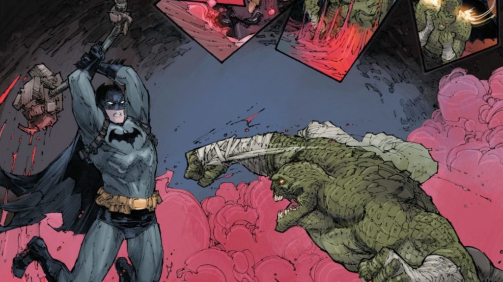 Batman enfrenta Crocodilo como uma espécie de São Jorge