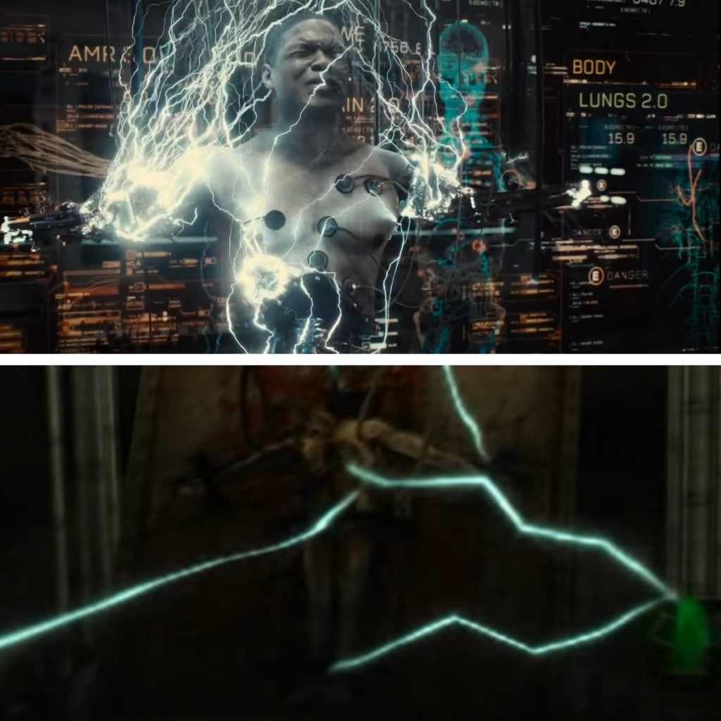 Ciborgue toma eletrochoques de seu pai em uma cena semelhante ao game Call of Cthulhu: Dark Corners of the Earth.