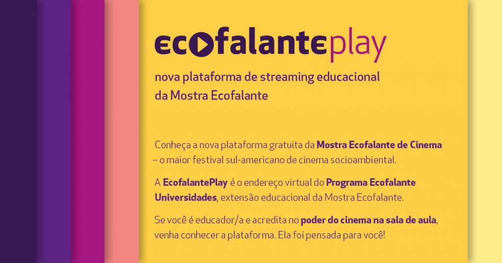 Banner da Ecofalante Play em fundo amarelo com informações sobre os serviços da plataforma - Otageek