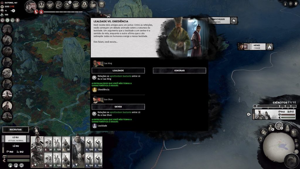 Esquema de decisões de Total War: Three Kingdoms