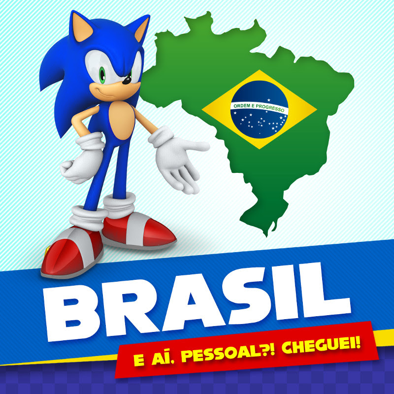 Sonic mostrado ao lado do mapa do Brasil