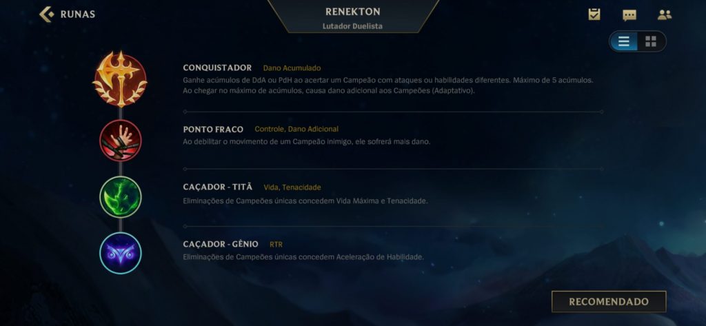 A imagem mostra os ícones referentes ao kit de runas do Renekton como descrito no texto acima. Otageek