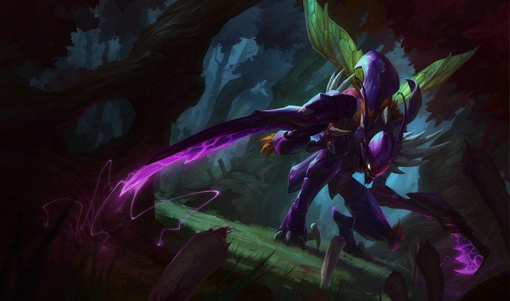 A imagem mostra o campeão Khazix do jogo League of Legends. Otageek