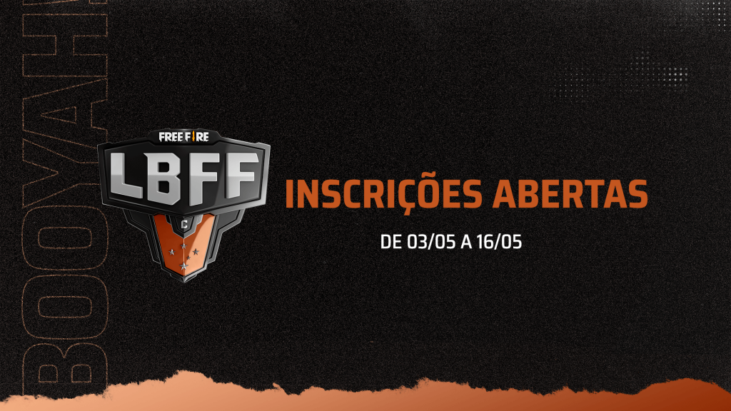 banner de inscrição da LBFF, com o símbolo da liga em fundo preto granulado com letras laranjas - Otageek