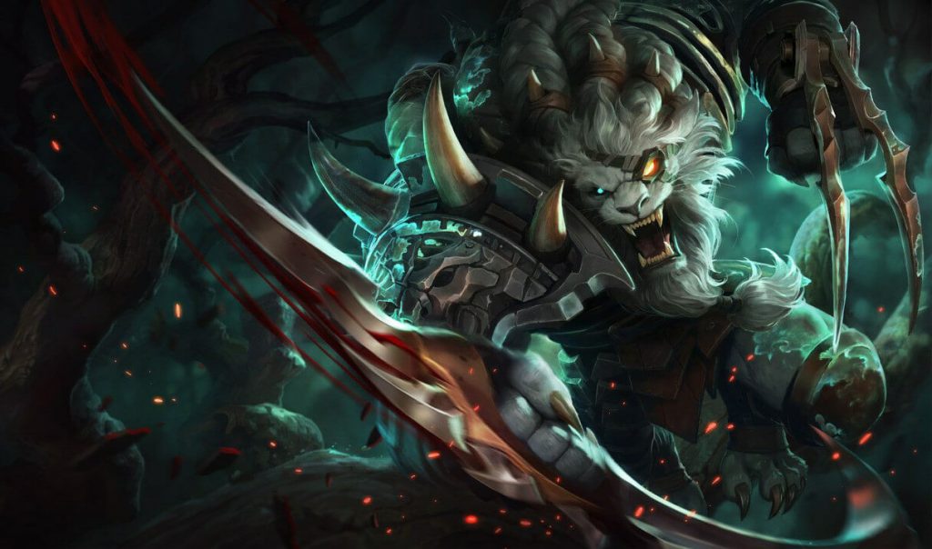 A imagem mostra o campeão de League of Legends Rengar. Otageek