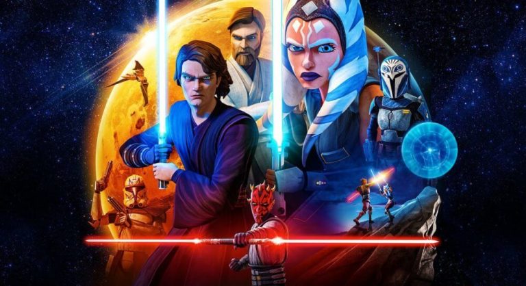 Capa de The clone wars com Ahsoka, Anakin e Obi Wan