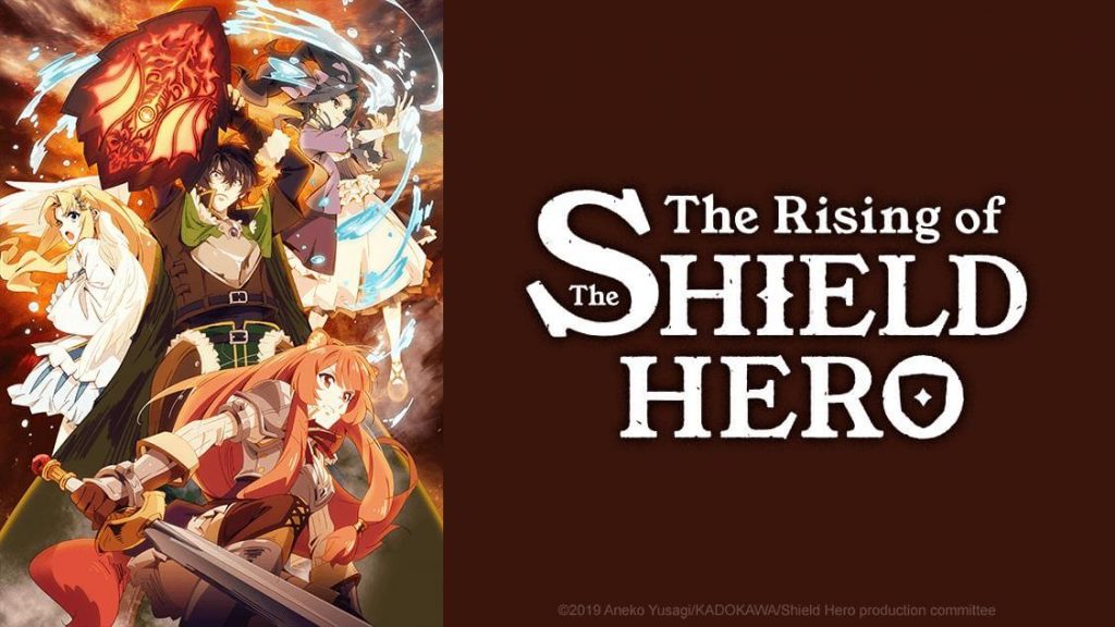 Poster oficial de Shield Hero da Crunchyroll mostra os personagens principais.