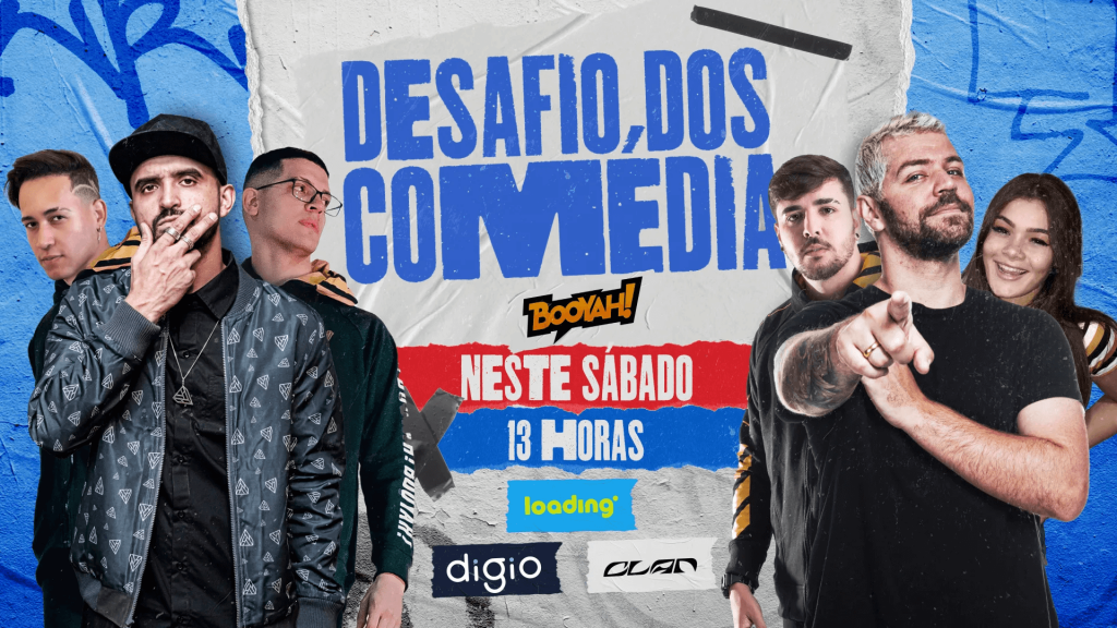 Cartaz oficial do evento "Desafio dos comédia" mostra a formação dos times.