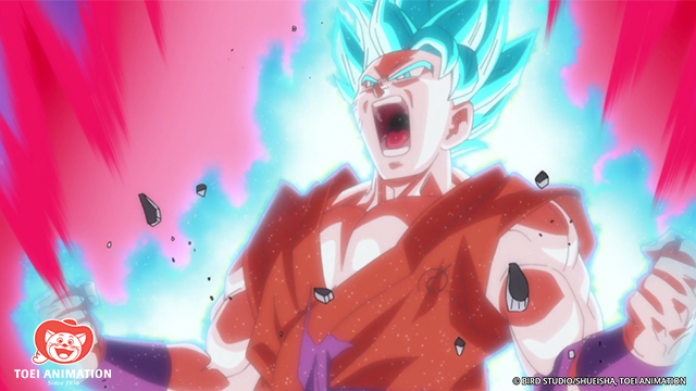 Goku como SSJ Blue Kaioken em Dragon Ball Super