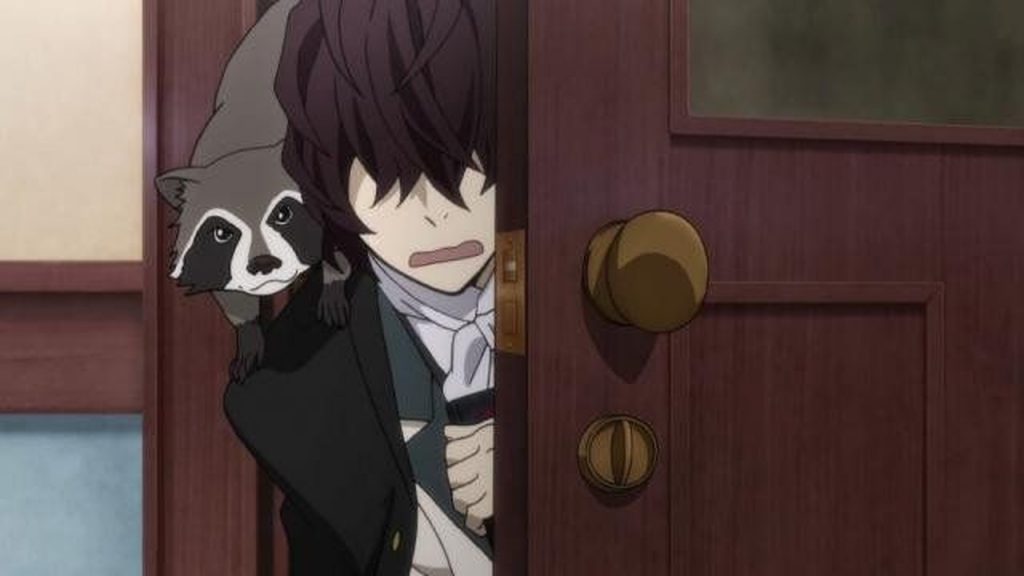 Edgar Allan Poe, do anime Bungo Stray Dogs e seu guaxinim, Karl.