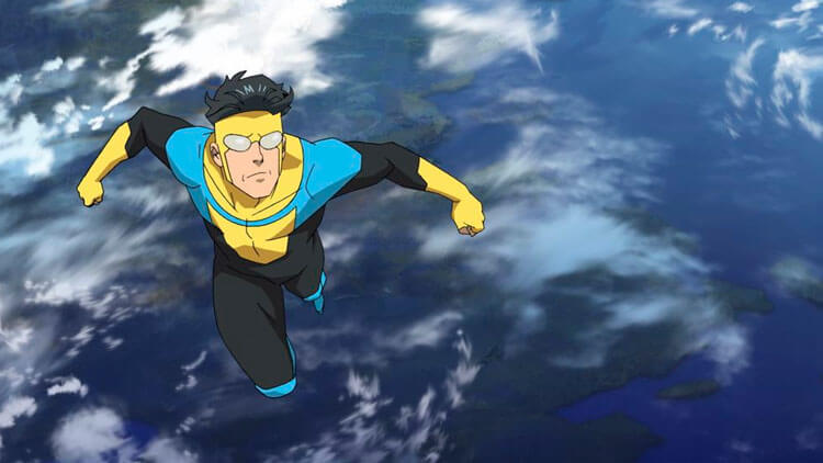 Protagonista de Invincible, um rapaz vestido de amarelo, azul e preto, com um óculos branco.