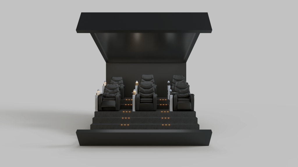 Visão frontal dos assentos da capsula