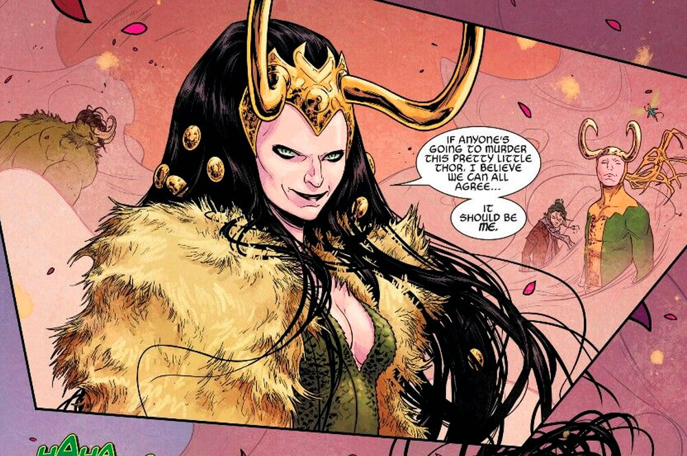 Duas versões do Loki nos quadrinhos ao meio de tons fortes 