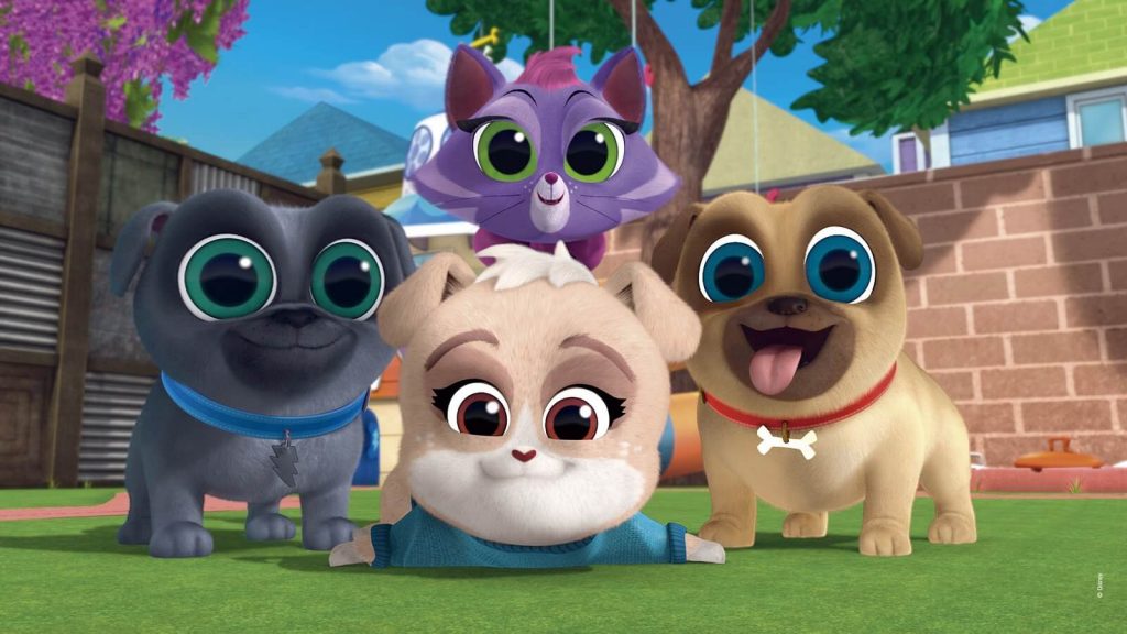 A imagem mostra os personagens de Puppy Dog Pals lado a lado.