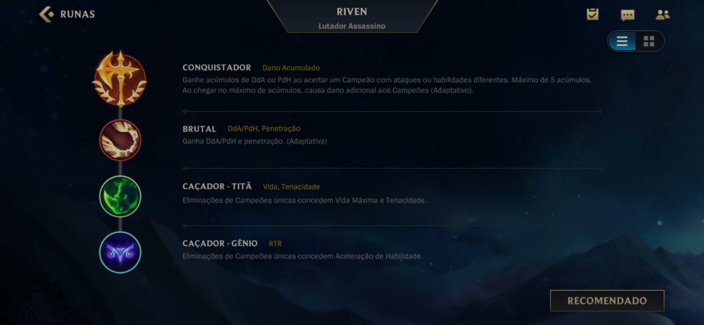 A imagem mostra os ícones referentes ao kit de runas de dano da Riven, como descrito no texto acima. Otageek