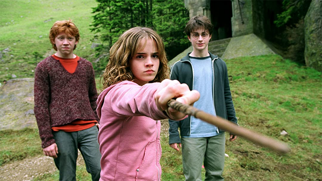 Ruper Grint (Ron Weasly), Daniel Radcliffe (Harry Potter) Emma Watson (Hermione Granger) em Harry Potter e o Prisioneiro de Azkaban Otageek