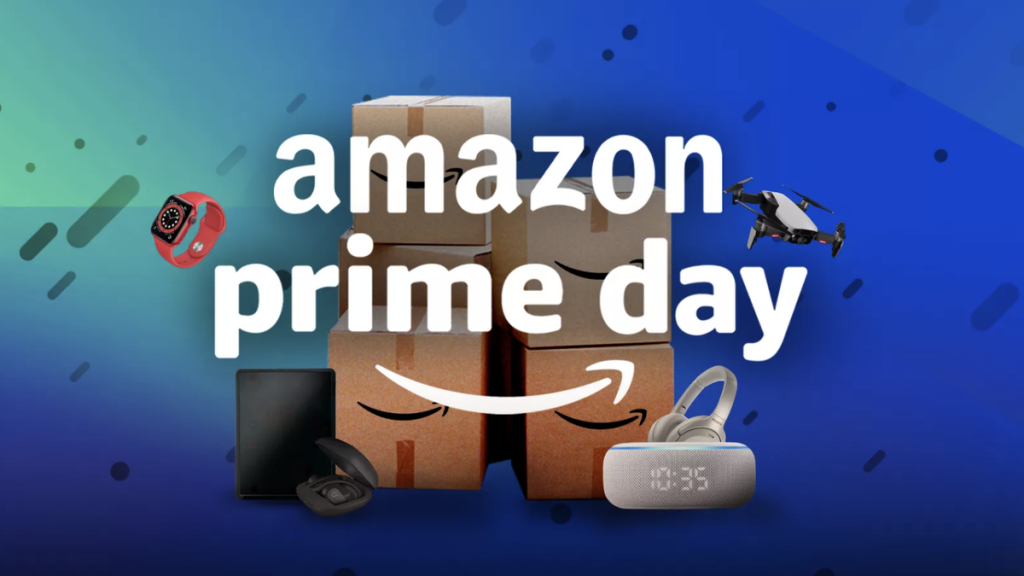 Imagem promocional do Amazon Prime Day mostrando caixas e alguns produtos