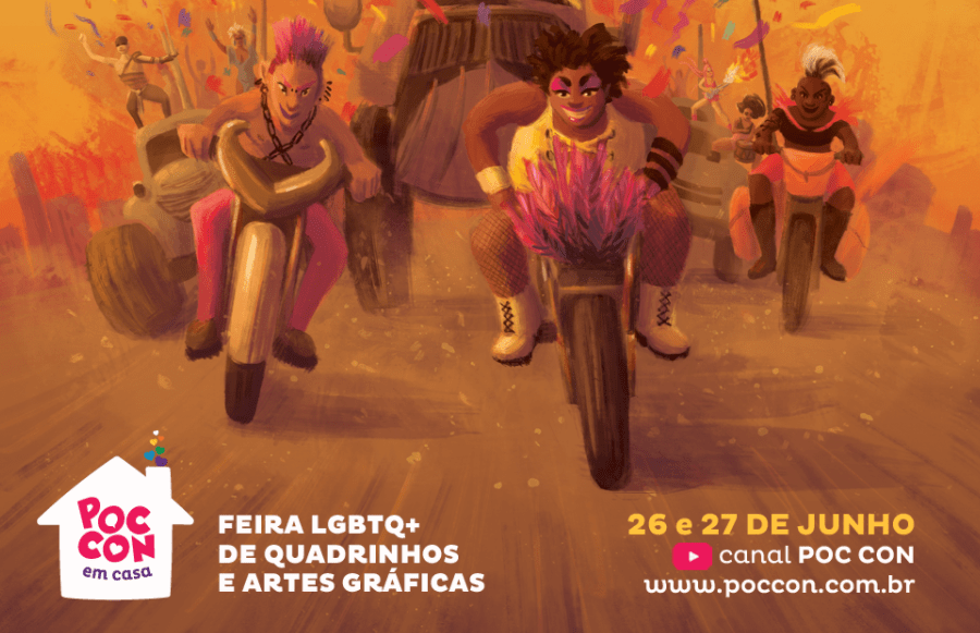 Pôster oficial da POC Con mostrando pessoas diversas andando de moto