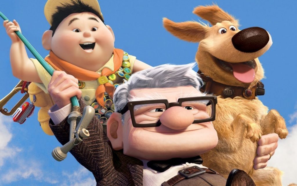 O velhinho Carl, o escoteiro Russell e o cachorro Dug, personagens de Up! Altas Aventuras. - Otageek