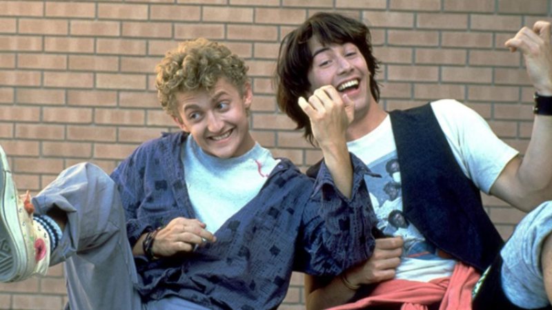 Bill e Ted fazendo a guitarra aérea - 10 filmes rock and roll para sentir a música - Otageek