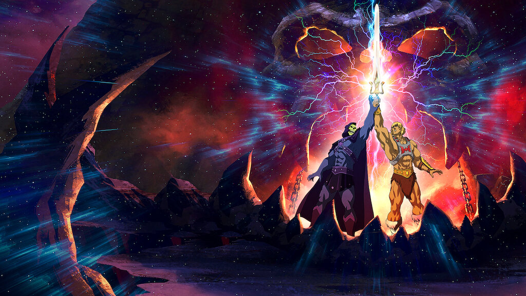 He-man e Esqueleto segurando a espada do poder em Mestres do Universo: Salvando Eternia - Otageek