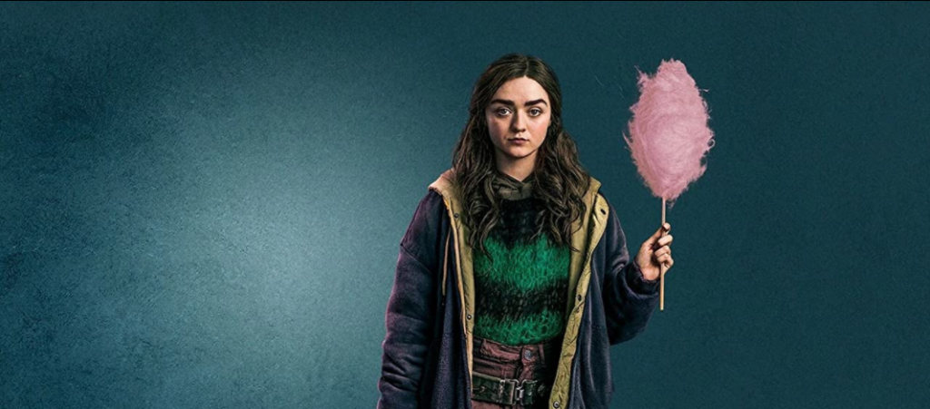 Maisie Williams segurando um algodão doce em poster da série Two Weeks To Live