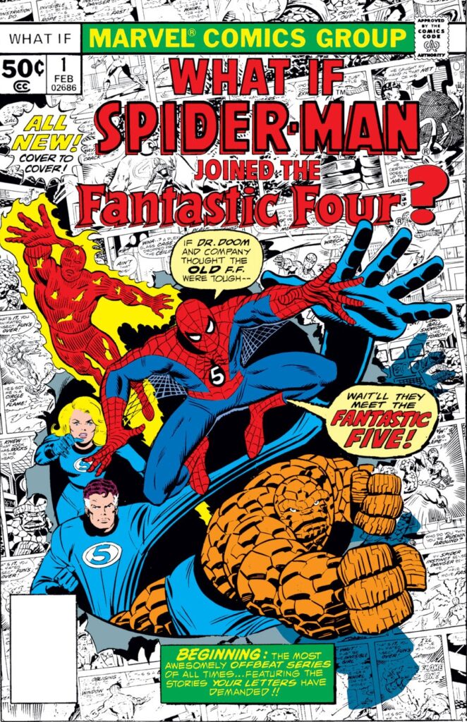 Capa original de O que aconteceria se o Homem-Aranha tivesse se unido ao Quarteto Fantástico?