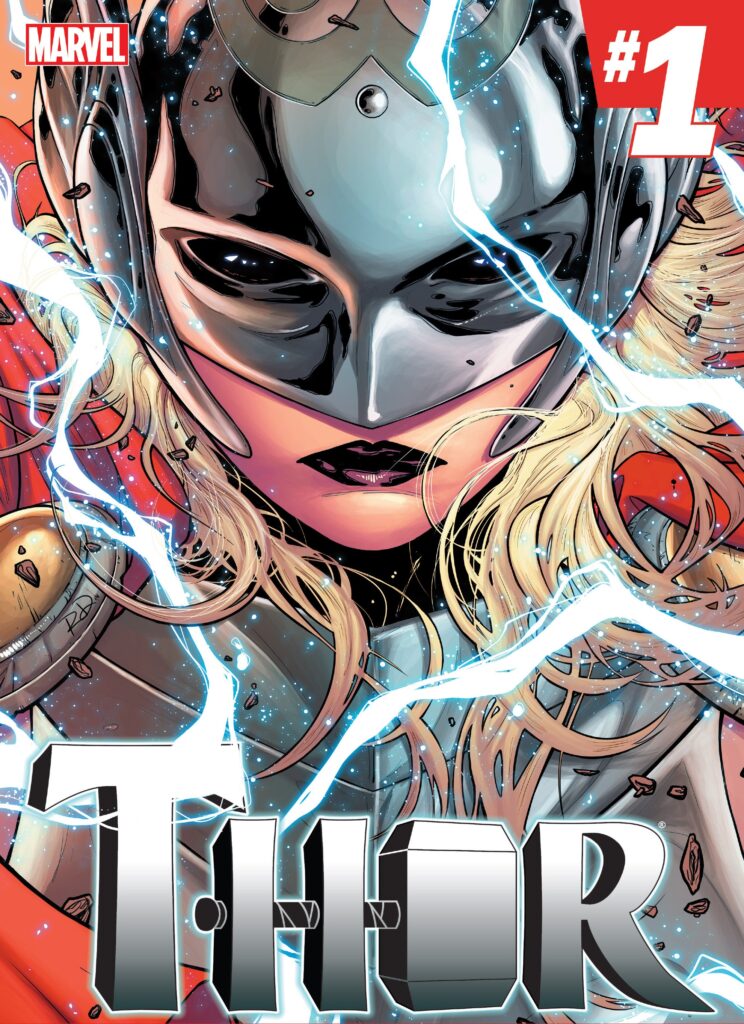 Capa de Thor número um de 2014 mostra Jane Foster como Thor. A revista foi lançada no Brasil pela Panini em março de 2021. 