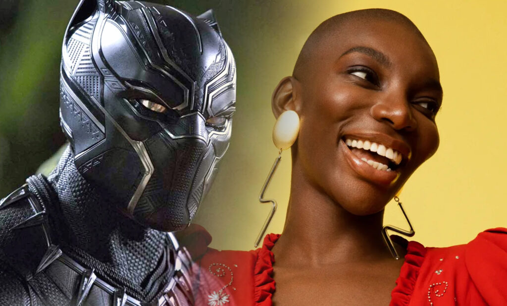 Michaela Coel sorrindo junta ao elenco de Pantera Negra Wakanda para sempre - Otageek 