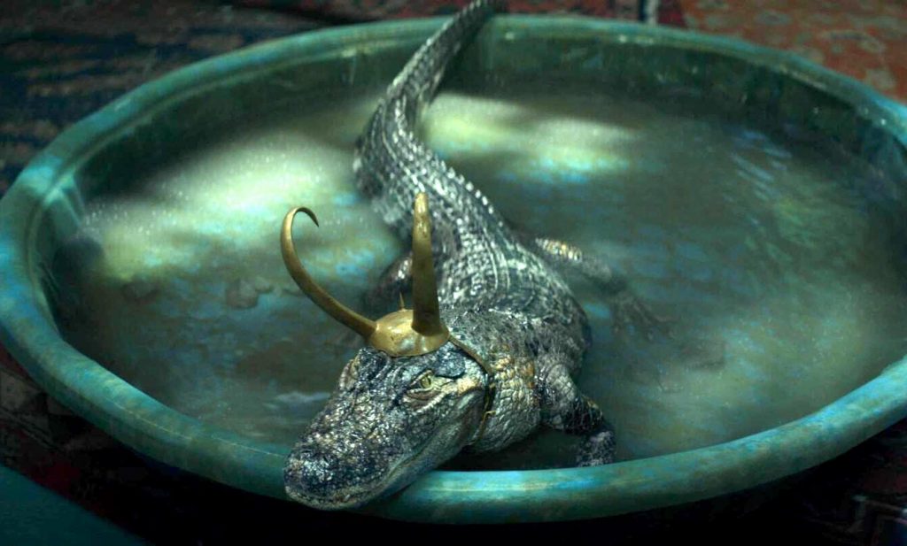 Personagem Loki Crocodilo se banhando em bacia com água - Otageek