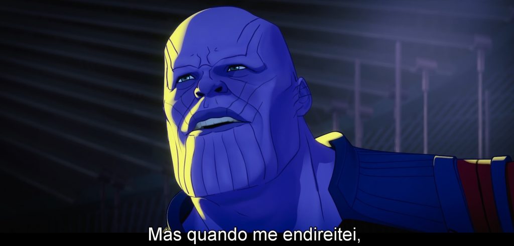 Close do rosto de Thanos afirmando que se enireitou após o argumento convincente de T'Challa e desistiu de seus intentos despóticos.