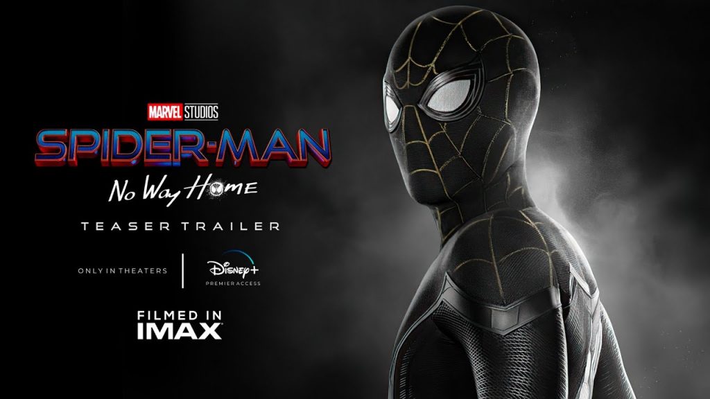 Homem-Aranha com uma nova versão do Uniforme Negro. Na imagem aparece escrito: Teaser Trailer.