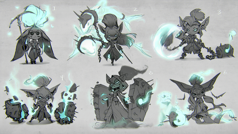 Artes dos esboços de Vex feitas pelos designs do League Of Legends