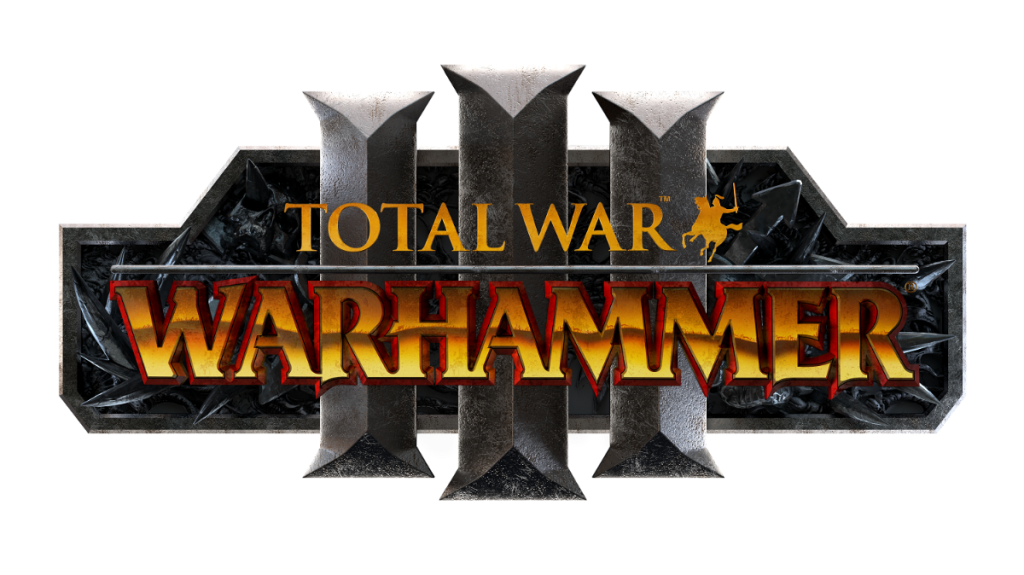 Logo do Total War: Warhammer III em cinza e laranja.