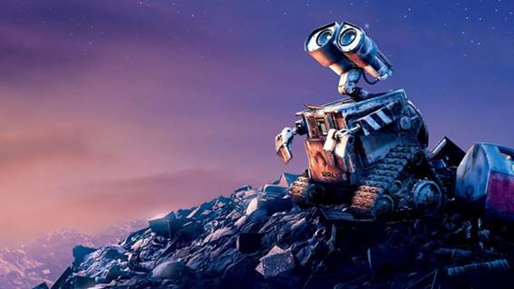 Wall-E olhando para o céu no anoitecer, uma das sugestões de tecnologia do Disney+