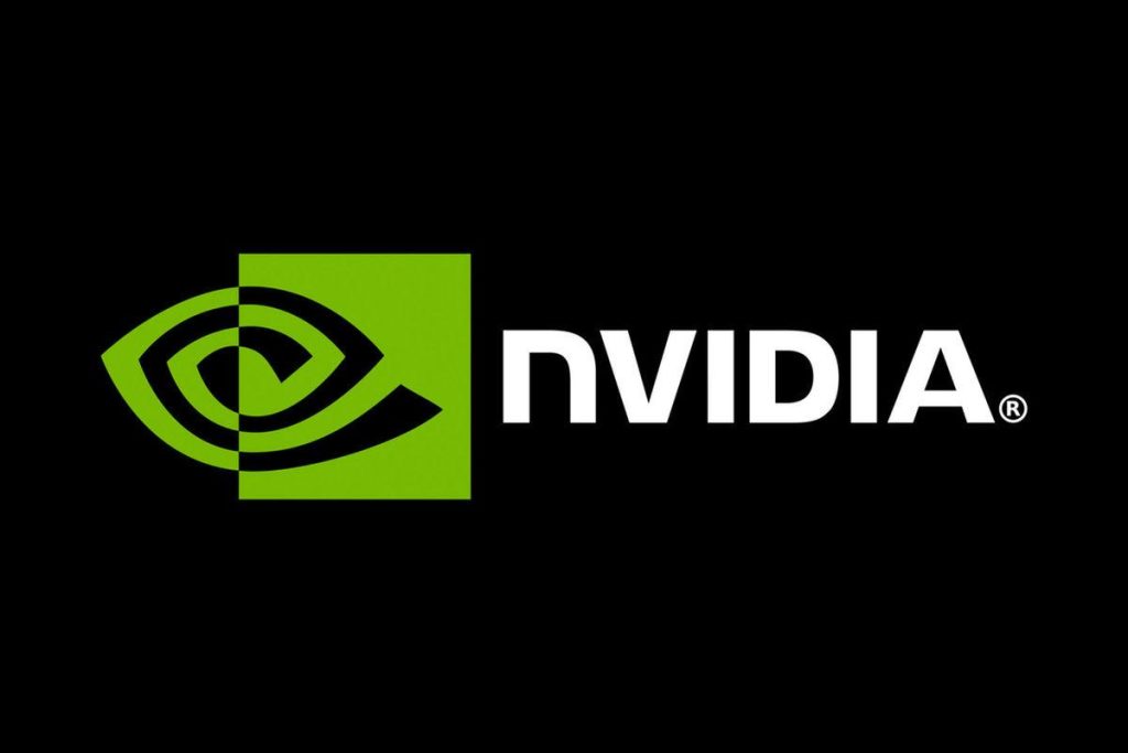 Logo da NVIDIA em verde e branco , sobre um fundo preto 