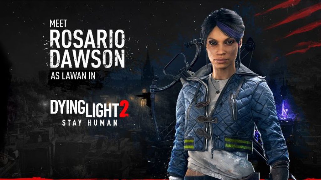 Imagem promocional de Rosario Dawson como a personagem Lawan no jogo "Dying Light 2: Stay Human", revelada no 4º episódio da websérie "Dying 2 Know".