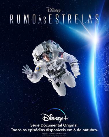 Poster da série Rumo as estrelas, mostra um astronauta em orbita 